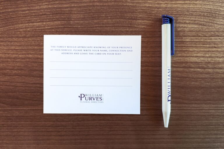 William Purves attendance card with a pen